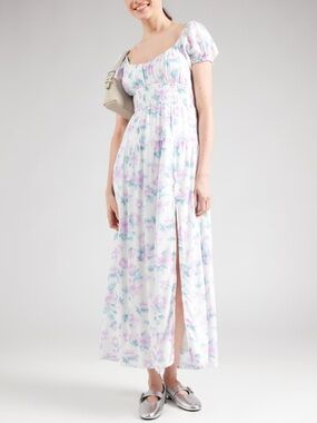 Hollister White Maxi Dress with Pastel Floral Print
